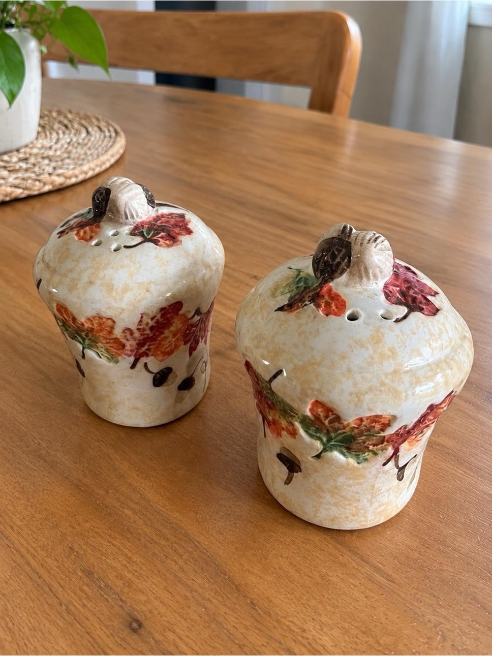 Hand-Painted Ceramic Salt and Pepper Shakers in Cream with Orange Floral Accents